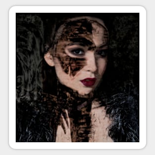 Beautiful girl, with mask. Like royal, but dark. Pale skin and red lips. Sticker